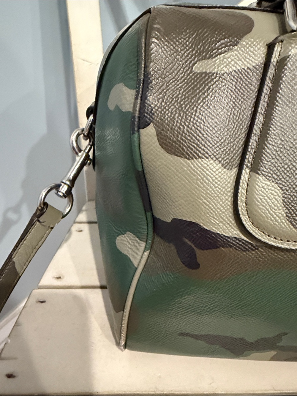 Coach Camo Surrey Satchel Leather Zip Satchel in Green/Brown - Picture 4 of 16